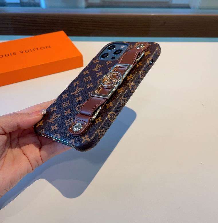 Luxury brown monogram iPhone case showing the rear cover design and protective edges