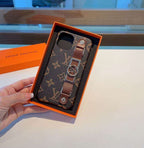 LV brown monogram iPhone case showing the hand strap, camera opening and back design