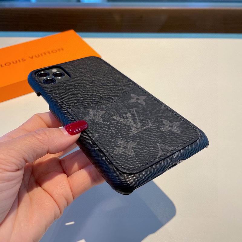 Fashion LV iPhone Case Black Card Leather Slot