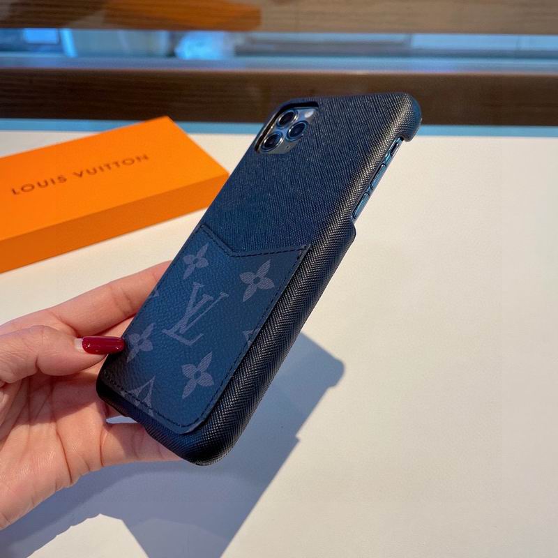 Fashion LV iPhone Case Black Card Leather Slot