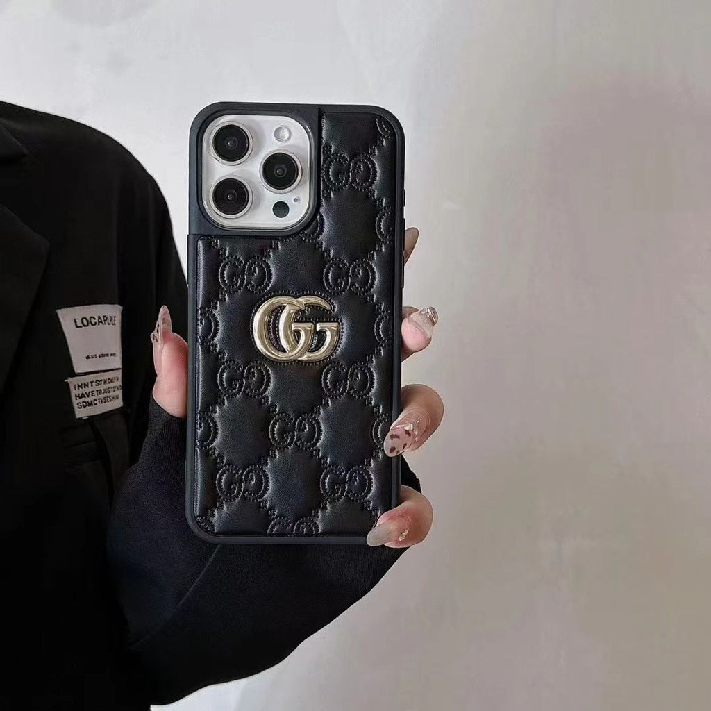Stamped GG Leather iPhone Case