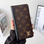 Louis V folio wallet iPhone case showing the patterned cover and protective edges
