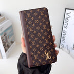 Louis V folio wallet iPhone case showing the protective corners and folding card holder
