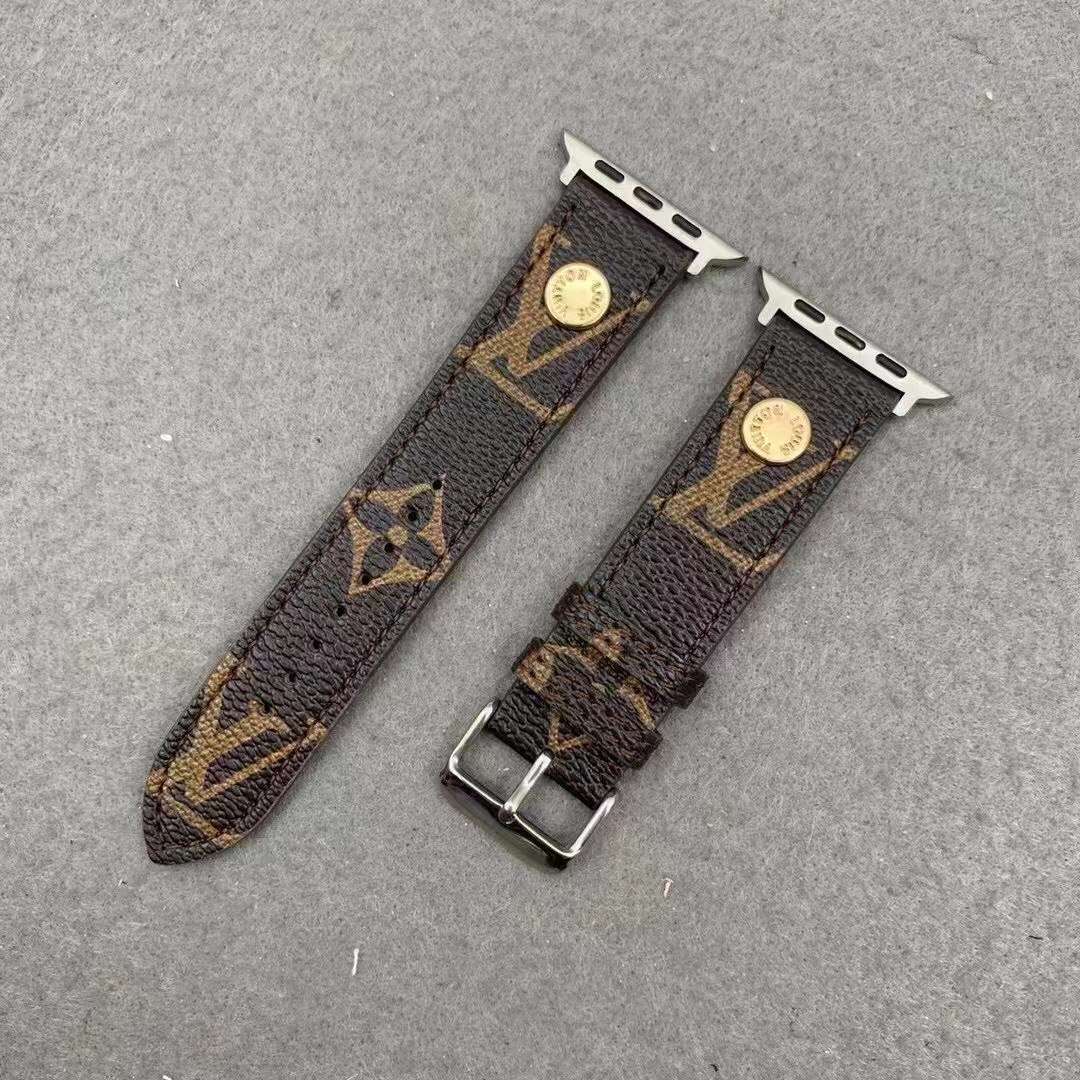 LV Apple Watch Band Brown Leather