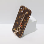 Luxury hand strap iPhone case showing the rear card holder and protective cover