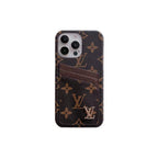 Brown monogram LV iPhone card slot case showing the integrated wallet back