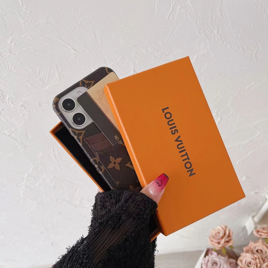 LV card slot iPhone case shown with the optional presentation packaging