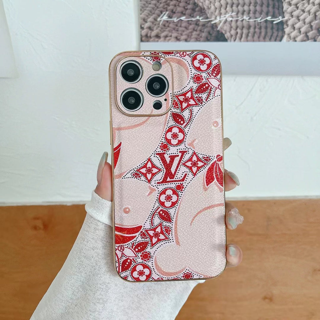 Quilted leather LV iPhone case showing the textured back and protective camera opening