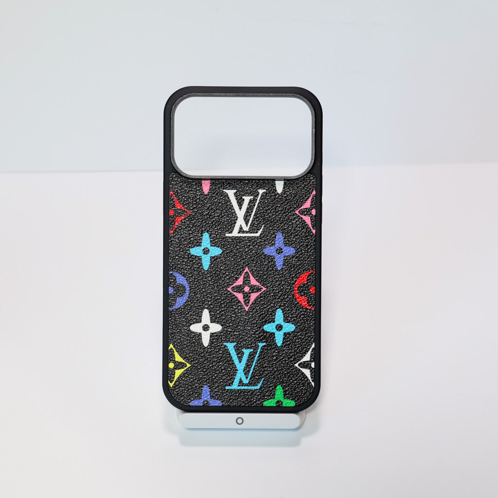Classic leather LV iPhone case showing the rear cover, camera area and protective edges