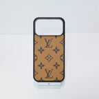 Classic leather LV iPhone case showing the protective back, material texture and finished edges