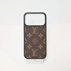 Classic leather LV iPhone case showing the full rear pattern and fitted camera cutout