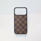 Classic leather LV iPhone case showing the slim protective cover and fitted corners