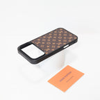 Classic leather LV iPhone case shown from the rear with the protective camera area and edges