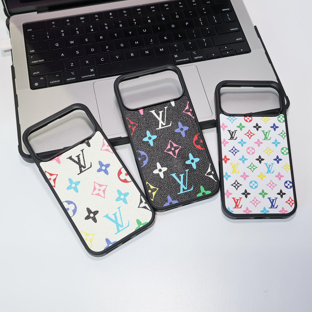 Classic leather LV iPhone case close-up highlighting texture and pattern detail