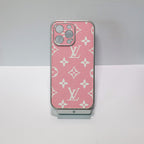 Close-up of the LV iPhone case highlighting the electroplated frame and back pattern