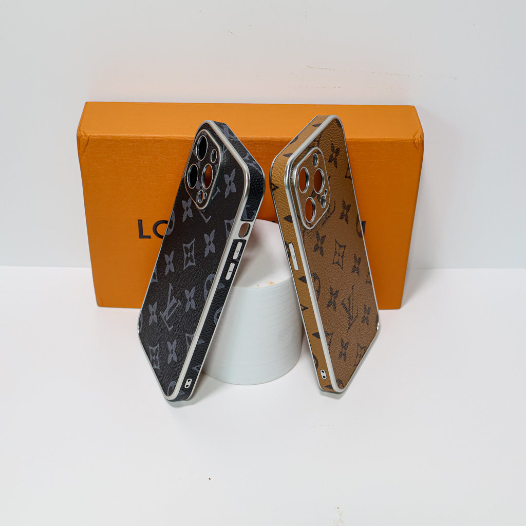 Electroplated phone case for iPhone showing the patterned rear cover and metallic frame