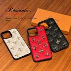 Luxury golden monogram leather iPhone case shown from the rear with a slim protective profile