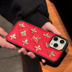 Luxury golden monogram leather iPhone case showing the complete protective cover and finished edges
