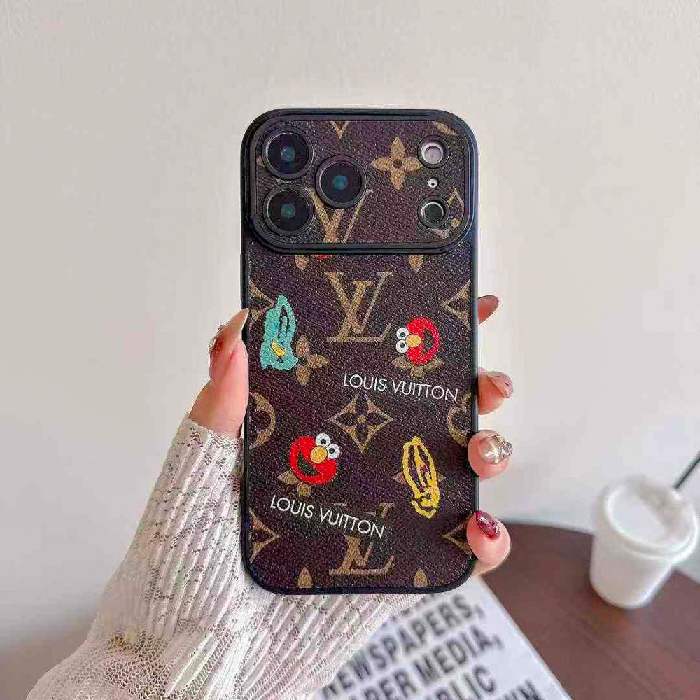 Multicolor monogram LV iPhone case shown from the back with protective corners and vibrant pattern