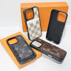 Close-up of the leather iPhone card holder case showing card storage and material detail