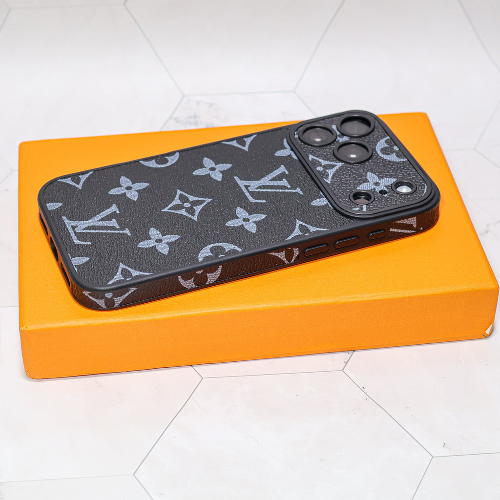 LV iPhone case with swappable camera lens frame showing lens protection and the leather finish