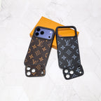LV iPhone case with swappable camera lens frame showing the replaceable camera opening