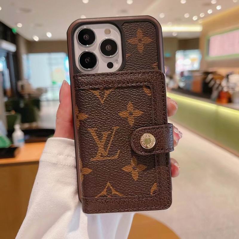 Large monogram LV card slot iPhone case showing the wallet-style rear cover