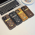 LV MagSafe iPhone case with magnetic card holder shown in four patterned style options