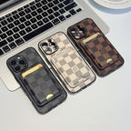 Checkered LV MagSafe iPhone case showing the magnetic-compatible patterned back