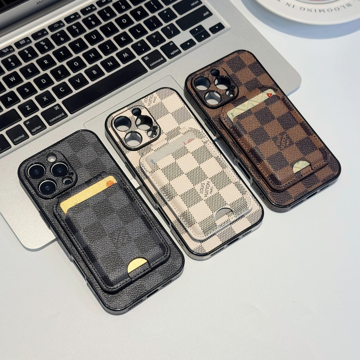 Checkered LV MagSafe iPhone case showing the magnetic-compatible patterned back