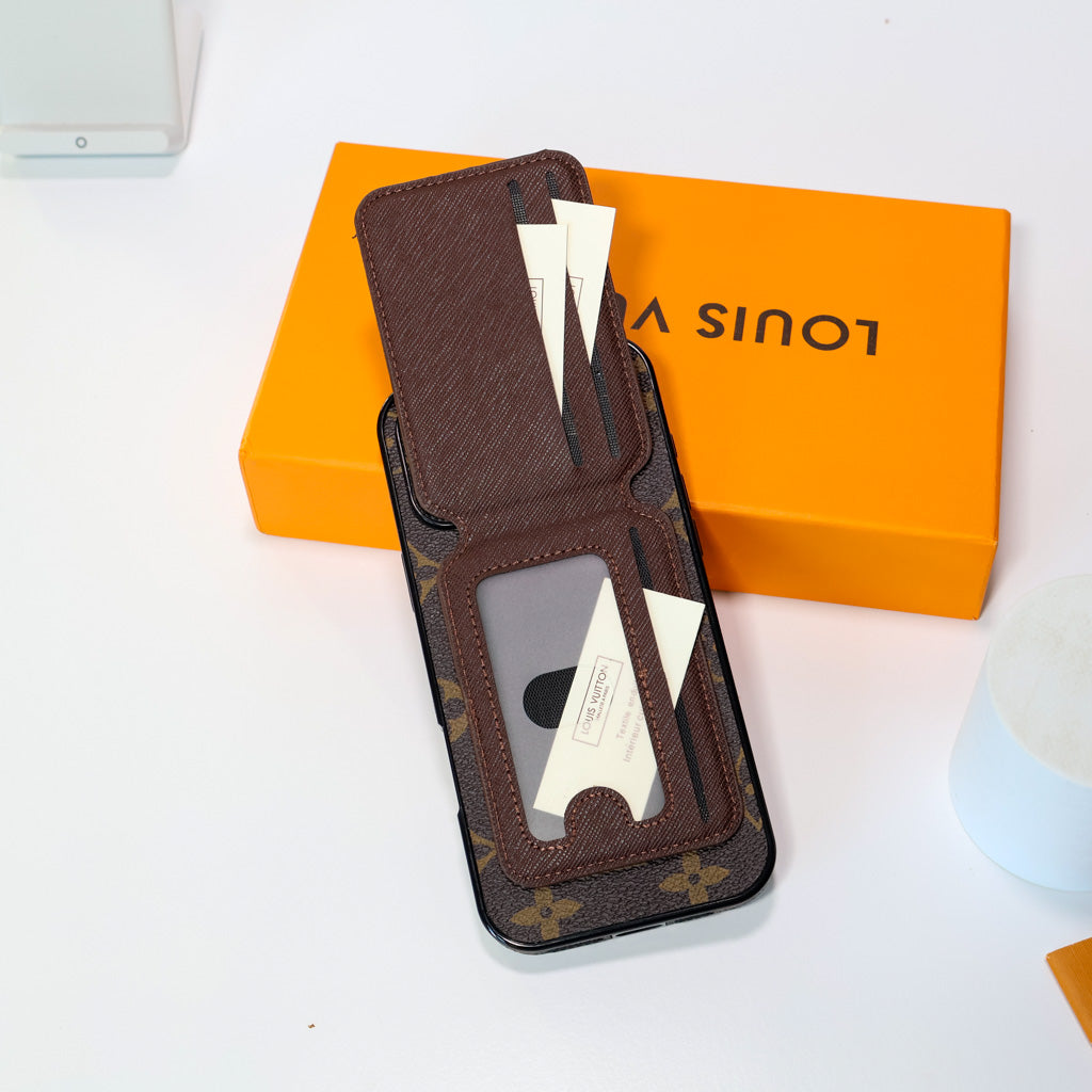LV MagSafe iPhone case with magnetic card holder showing the slim protective profile