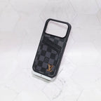 LV iPhone card holder case close-up showing the full wallet back and finished edges