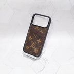 LV iPhone card holder case showing the rear storage, patterned leather and slim protective fit