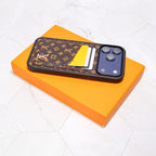 LV iPhone card holder case showing the slim wallet profile and rear cover