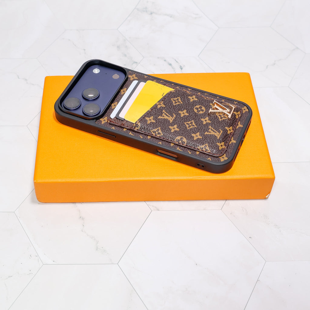 LV iPhone card holder case showing the fitted camera area and protective edges