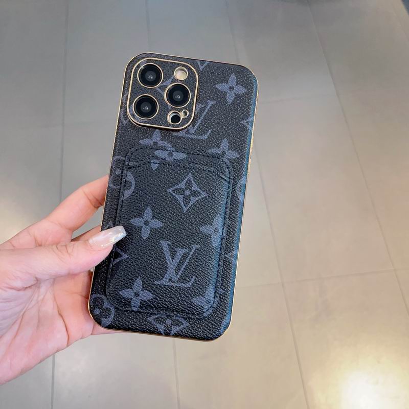 LV card holder iPhone case showing the front profile and integrated wallet back
