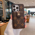 Brown monogram LV iPhone wallet case showing the patterned card holder cover
