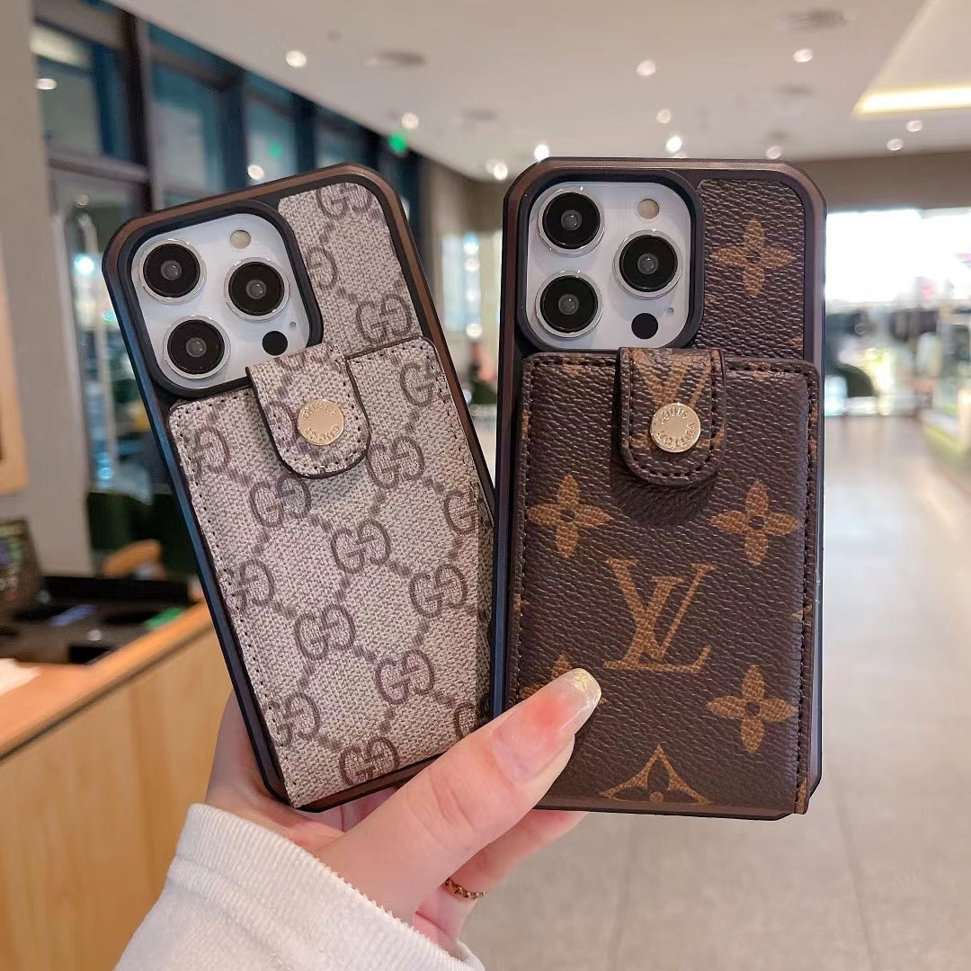 LV iPhone wallet case card holder shown in two coordinated style options