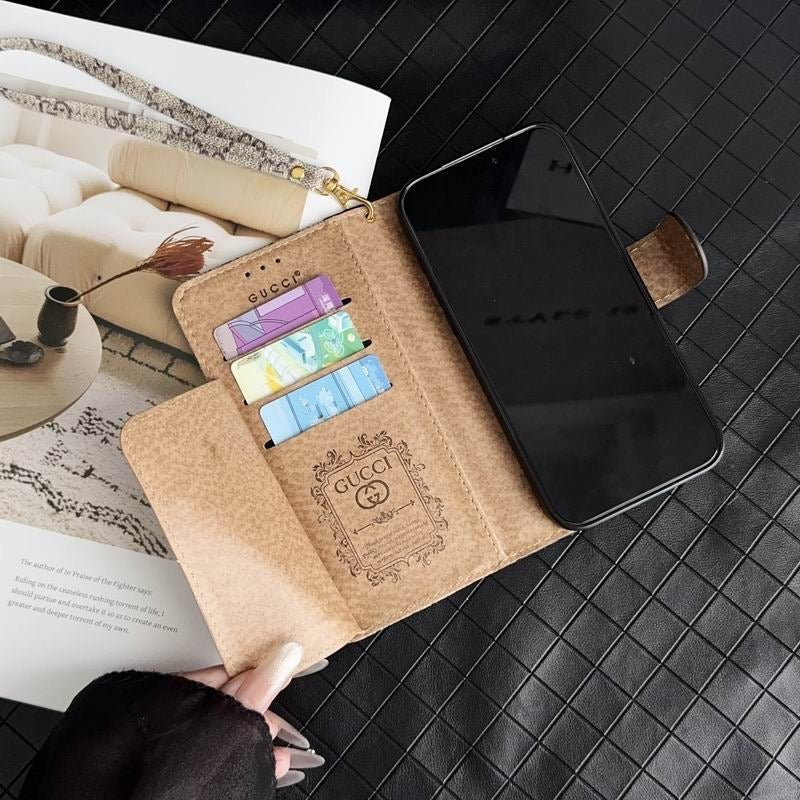 LV iPhone wallet case showing the interior card slot and storage detail