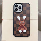 Brown checkered 3D designer iPhone case front view showing the textured protective design