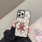White checkered 3D designer iPhone case front view showing the fitted protective frame