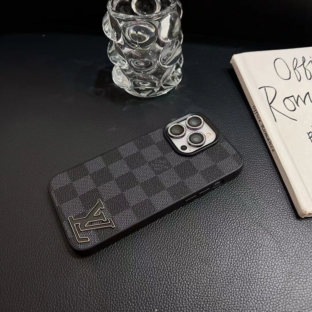 LV monogram luxury iPhone case showing the protective back cover and slim fitted edges