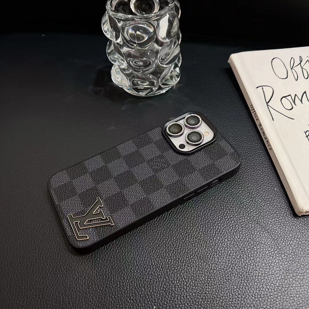 LV monogram luxury iPhone case showing the protective back cover and slim fitted edges
