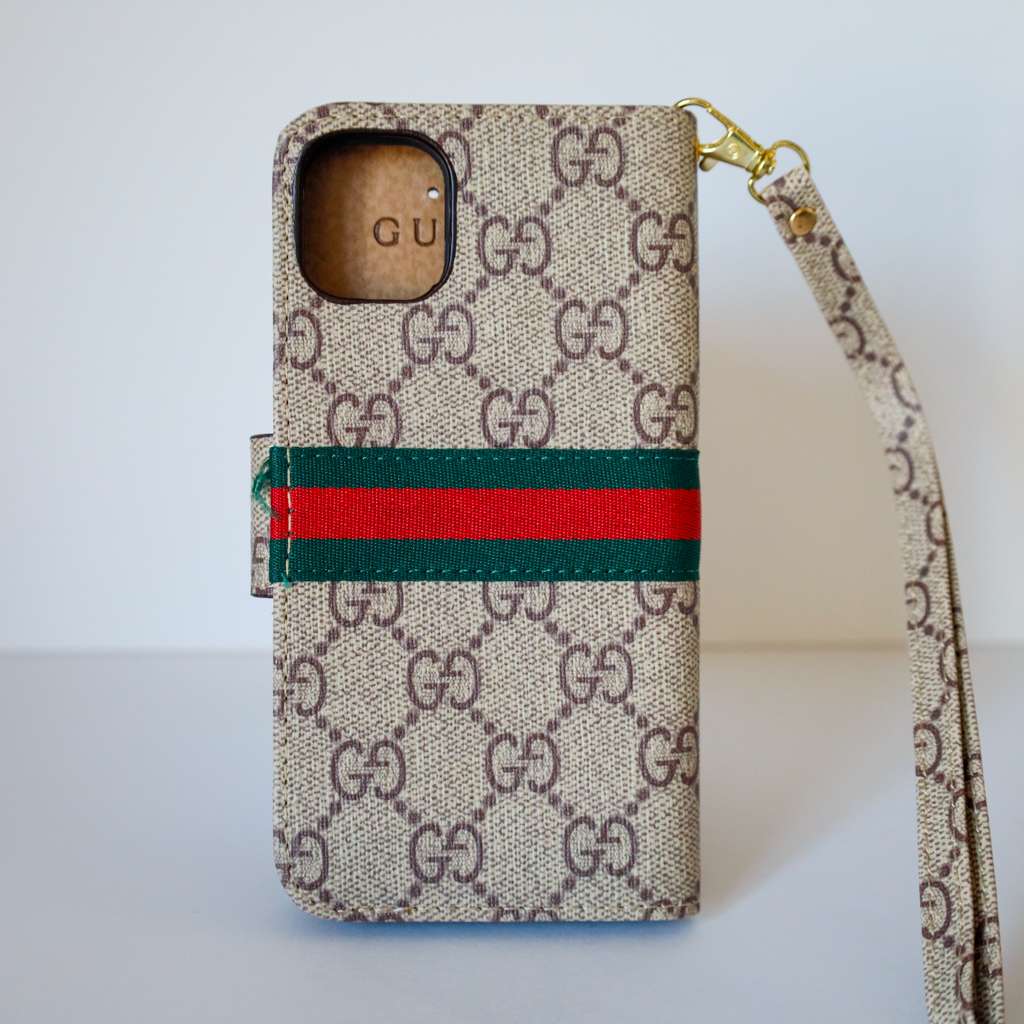 Gucci Wallet Case iPhone Beige Leather for iPhone 11 12 13 14 15 16 Pro Max Plus