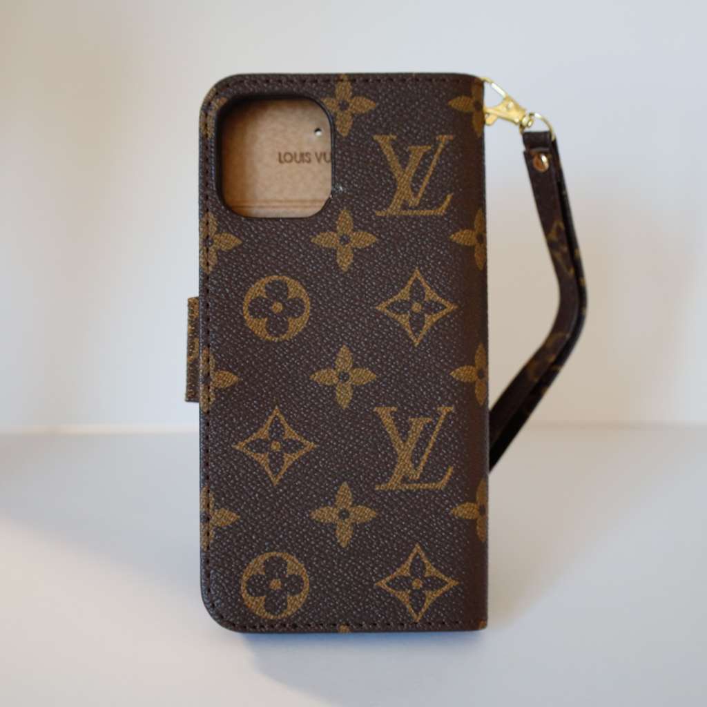 LV Brown Monogram Leather Wallet Case iPhone X 11 12 13 14 15 16 Pro Max Plus