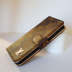 LV Brown Monogram Leather Wallet Case iPhone X 11 12 13 14 15 16 Pro Max Plus