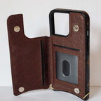 LV monogram leather iPhone case showing the full rear design and fitted camera opening