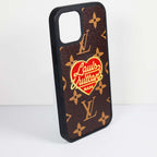 LV embroidered 3D heart iPhone case showing the raised heart design and stitched detail