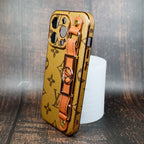 Latte LV folding iPhone case with strap showing the patterned cover and strap detail