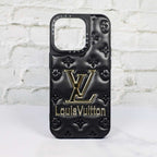 Lv Stamped Leather Case Black For Iphone 12 13 14 Pro Max Series